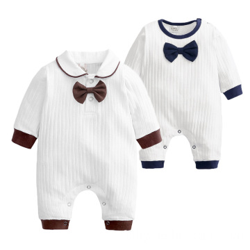 New style jacquard cotton gentleman newborn knotted gown cotton baby spring and autumn baby rompers 100% cotton